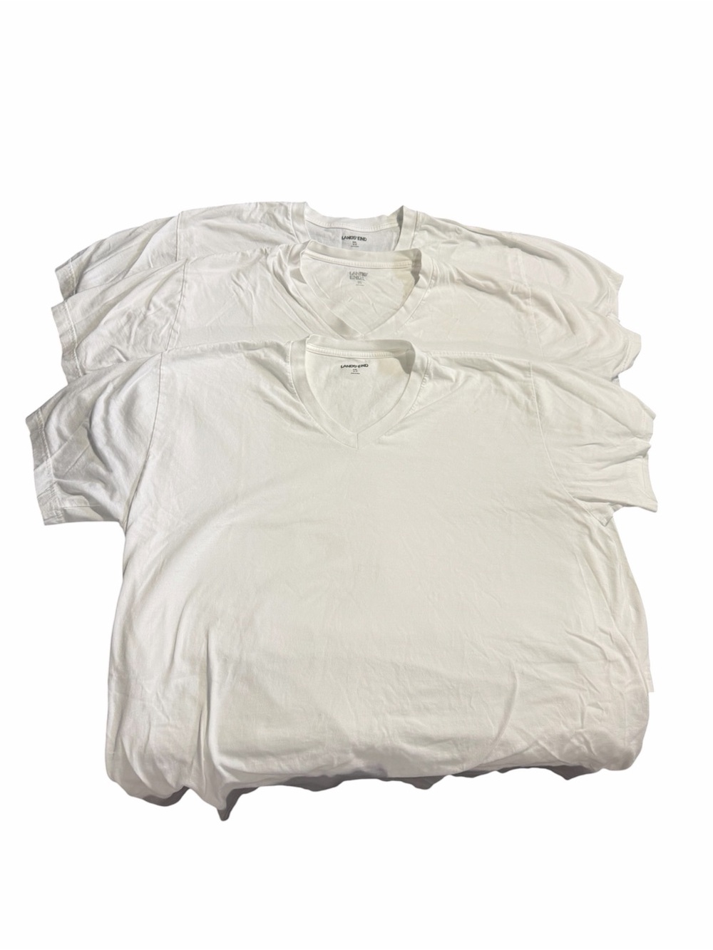 Lands' End Men’s White V-Neck Short Sleeve Tee (3-Pack)